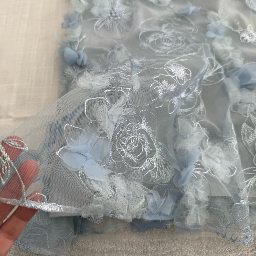 Marchesa Notte light blue floral embroidered gown Maxi dress Party Wedding Sz 16 - Picture 8 of 11